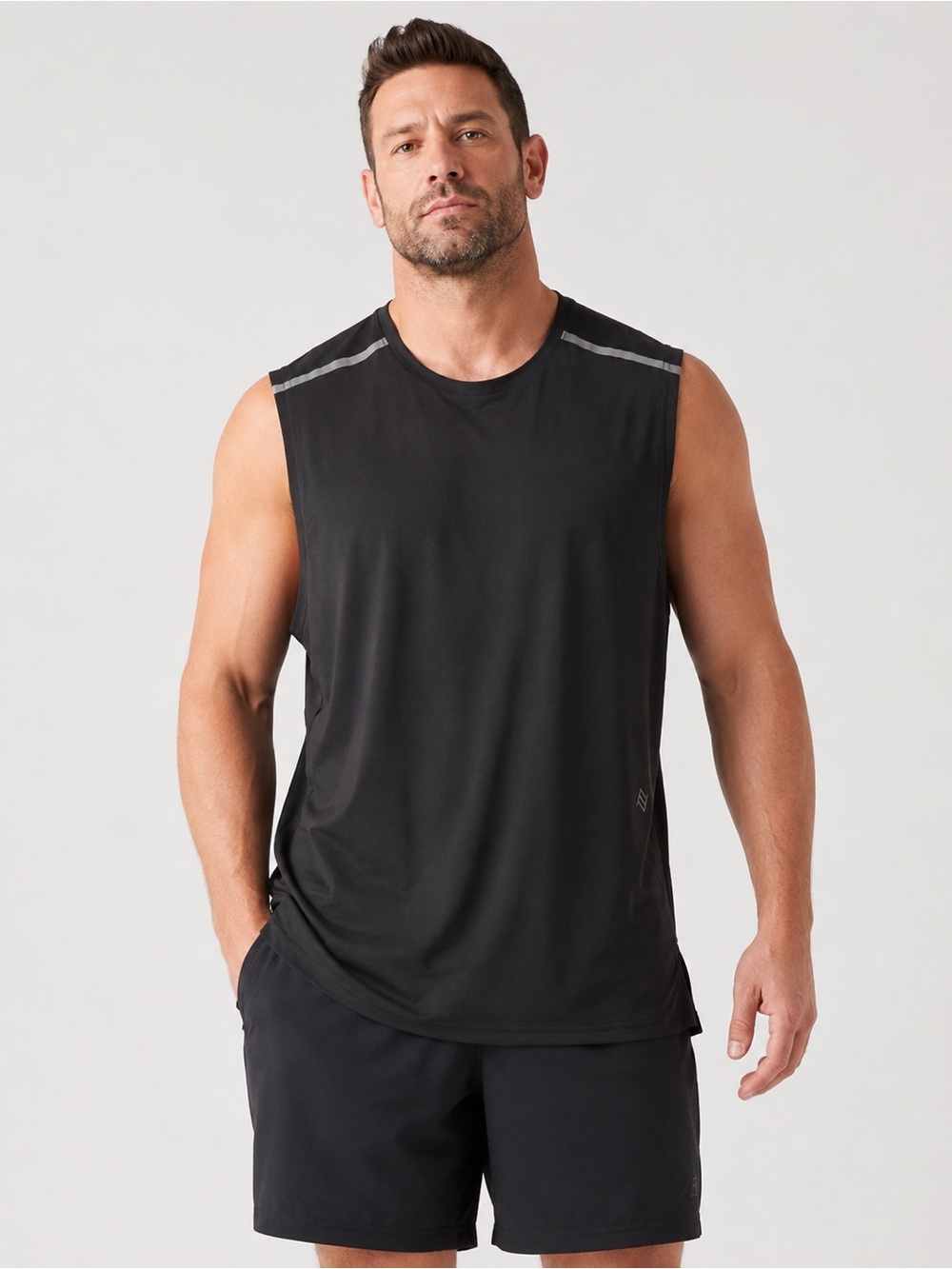 ZYIA Active Men’s 3XL Black Reflective Performance Muscle Tank Gym Running Top